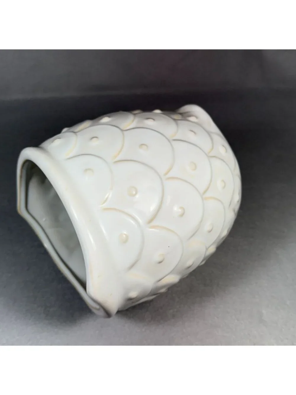 White Ceramic Owl Utensil Holder Crock Embossed Boho Farmhouse Kitchen Decor
